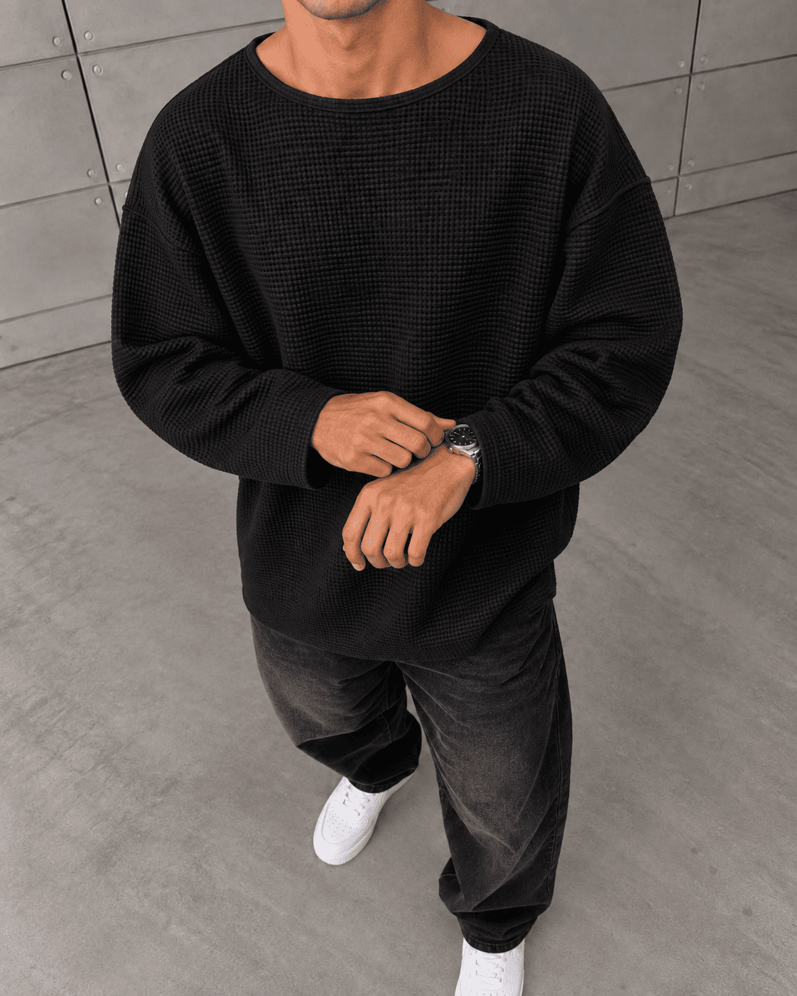 Waffle Siyah Sweatshirt