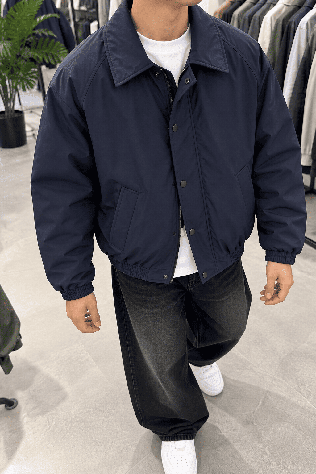 Lacivert Düz Bomber