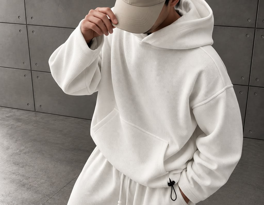 Beyaz Waffle Hoodie