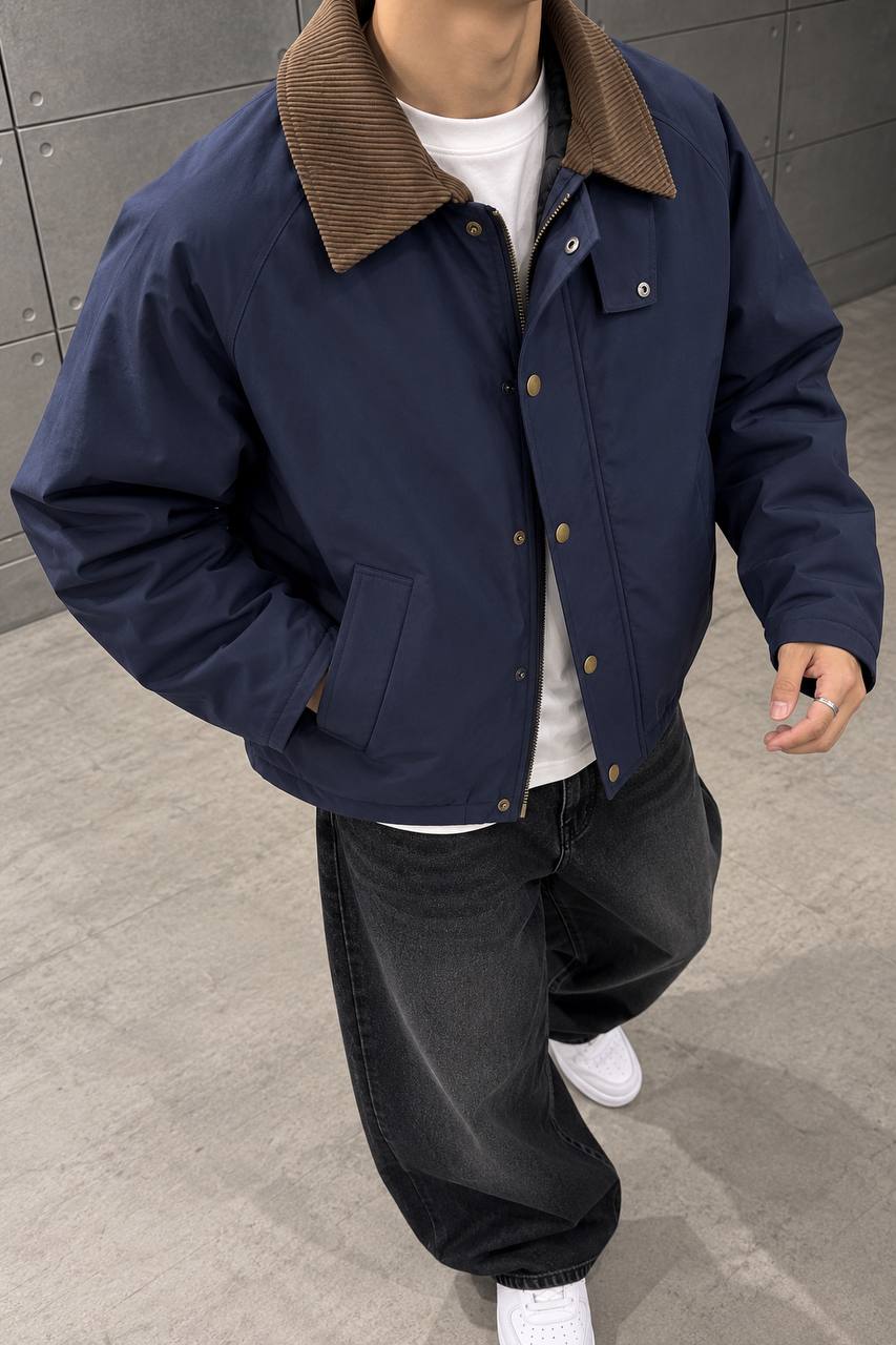 Lacivert Kadife Yaka Bomber