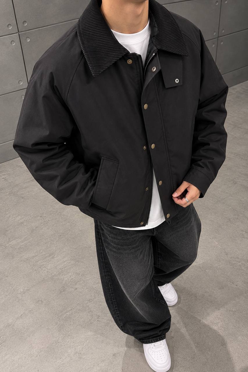Siyah Kadife Yaka Bomber